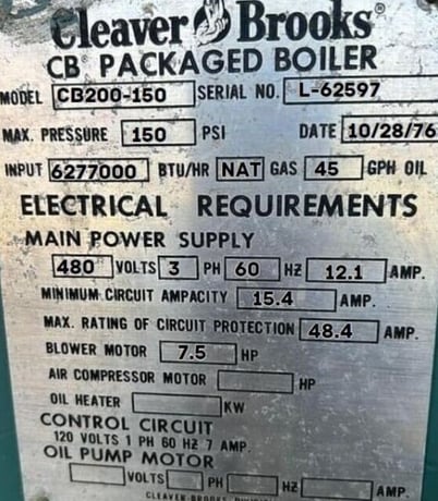 150 HP Cleaver-Brooks #CB-700-200-150, Boiler Room, 150 psi, 460 Volts, 1976 - Image 3