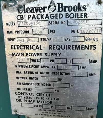 150 HP Cleaver-Brooks #CB-700-200-150, Boiler Room, 150 psi, 460 Volts, 1976 - Image 4