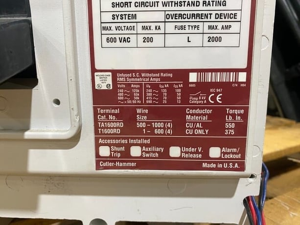 2000 Amps, Cutler-Hammer, RD329WK, Circuit Breaker, 3Ph 600V. - Image 3