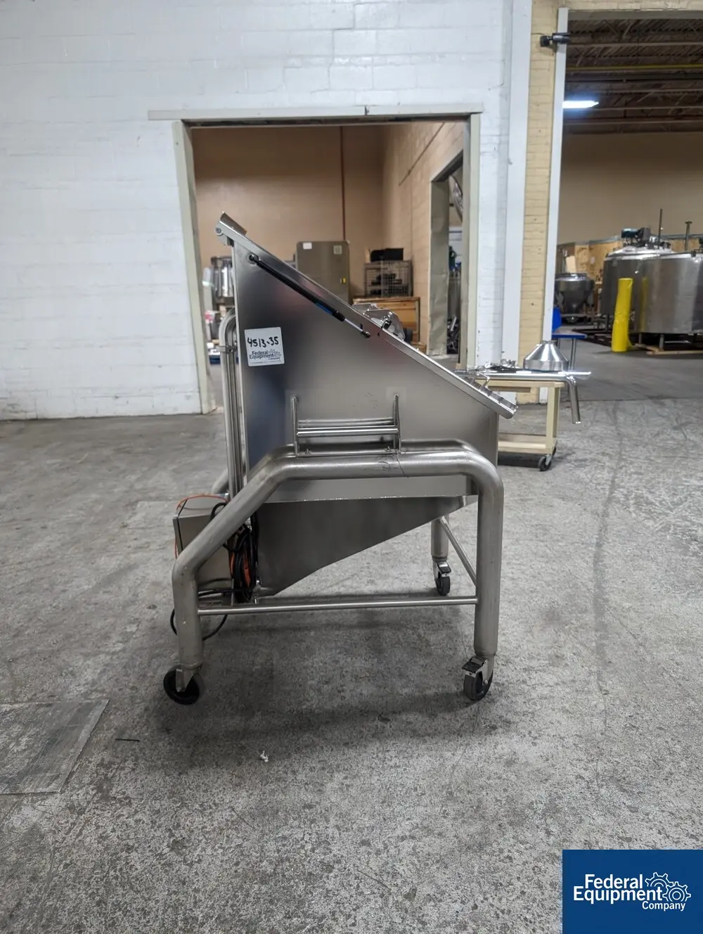 Stainless Steel Portbale Powder Bin, Feed Bin, Bi-Fold Loading Door, Piping, Wheels - Image 4