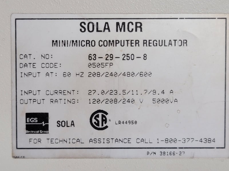 5 KVA 600 Pri. 120/240 Sec., Sola #63-29-250-8, 3-Phase, Constant Voltage Transformer, MCR Series - Image 2