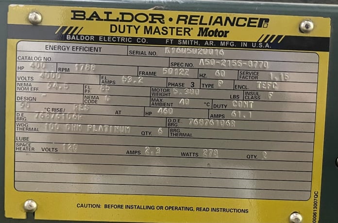 400 HP 1788 RPM Reliance, Frame 5012Z, K1605020016 - Image 1