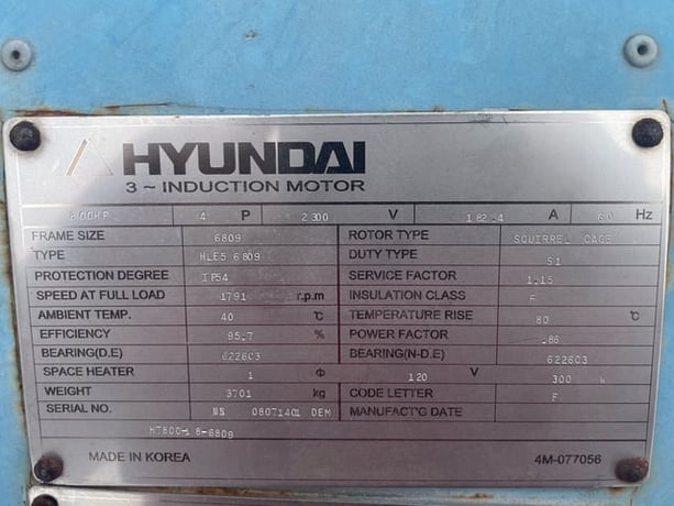 800 HP 1800 RPM Hyundai, Frame 6809, TEFC BB, 2300/4160 Volts New Surplus (2 available) - Image 4