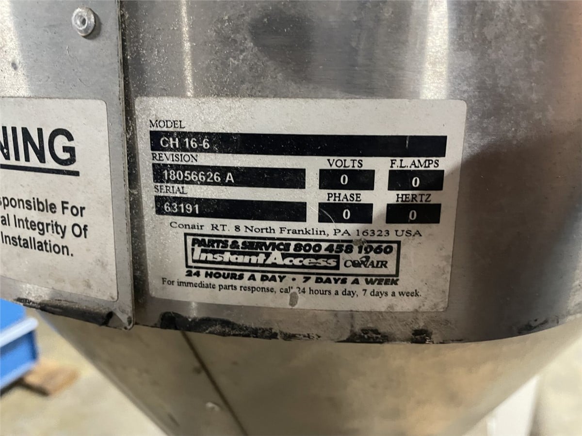 Conair #CH 16-6, 200 lb. Drying Hopper, Stainless Steel - Image 2