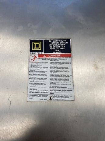 60 Amp. Square D #HU662DS, Safety Disconnect Switch, 600V. Type 3R 4X Watertight 60 Amp - Image 2