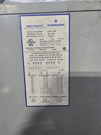7.5 KVA 240/480 Primary, 120/240 Secondary, Sola-HD #HS5F7.5AS, Single Phase Transformer - Image 2
