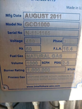 Intellishare Environmental #GCO1000, 1000 cfm chlorinated catalytic oxidizer, 2011 - Image 2