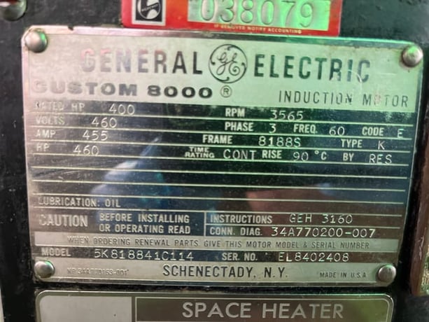 400 HP 3600 RPM General Electric, Frame 8188S, DPSB, 460 Volts - Image 3