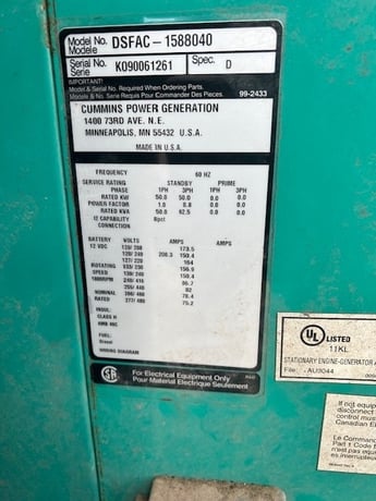 50 KW Cummins #Onan, Diesel Generator Set, 4400 Hours, 1800 RPM, 480 Volts - Image 2