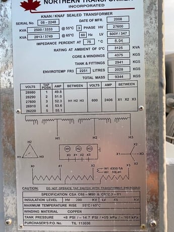 2500/3333 KVA 27600 Delta Primary, 600Y/347 Secondary, 3 phase oil field transformer - Image 1