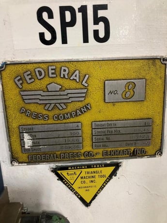 100 Ton, Federal #8, OBI Press, 4" Stroke, 19.5" Shut Height, 80 SPM, 36" x 28" Bed, Air Clutch & Brake, 1973 - Image 8