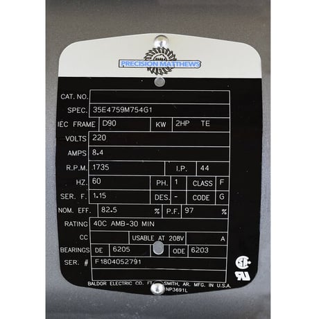 2 HP 1735 RPM Baldor motor, Frame D90, 220 Volts, 1 phase - Image 3
