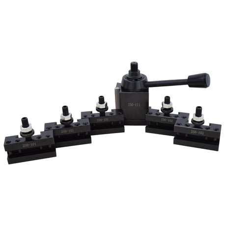Wedge, Quick Change Tool Post Set, AXA Size w/ (3) 250-201 Straight Holder & (2) 250-102 Straight w/V Groove - Image 1