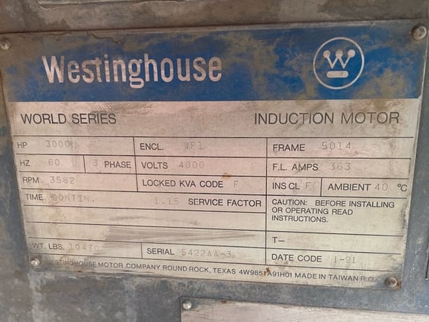 3000 HP 3600 RPM Westinghouse, Frame 5014, WPISB, 4000 Volts (3 available) - Image 3