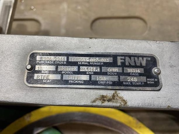 12" FNW #2020T12, Gate Valve, 248°F, 150 PSI - Image 2