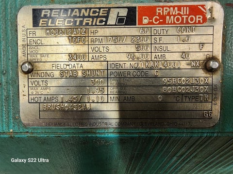 60 HP 1750/2300 RPM Reliance, Frame MC3612ATZ, stab shunt, 500 VA, 300 VF - Image 2