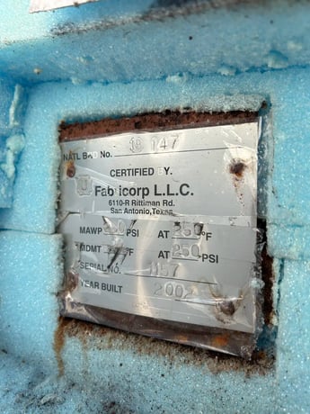 500 Gal., Fabricorp LLC, Horizontal Ammonia Recirculator, 36" diameter x 90" L, 250 PSI @ 250&deg;F, 2002 - Image 8
