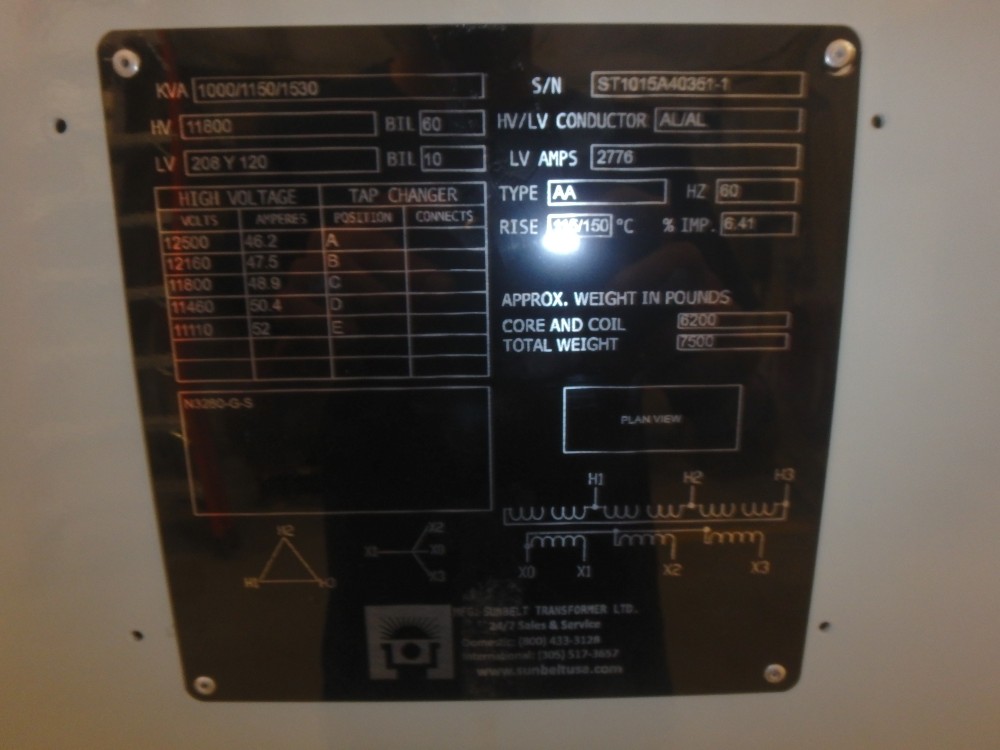 1000/1530 KVA 12000 Delta Primary, 208Y/120 Secondary, Cutler-Hammer, Dry, New RTS - Image 1