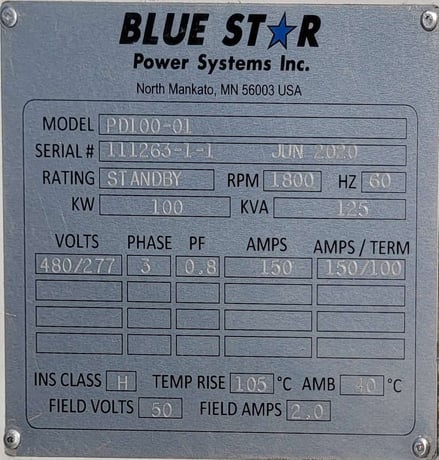 100 KW Blue Star Power #PD100-01, diesel generator set, 480 Volts, Tier 3, 2020 - Image 9