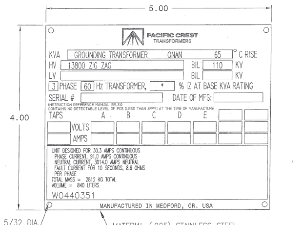 ZigZag Grounding Transformer 13800ZZ, Neutral Current 3014A for 10 Secondary , 9.19 ohms / Phase - Image 1