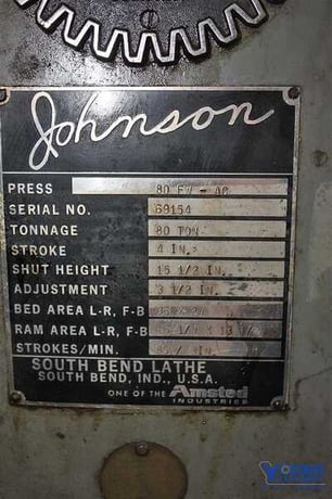 80 Ton, Johnson #80-FW-AC, 4" stroke, 15-1/2" Shut Height, 3-1/2" adj, 36" x 24" bed, 85 SPM, #50286 - Image 8