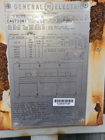3750/4688 KVA 16340 Delta Primary, 480Y/277 Secondary, General Electric - Image 1