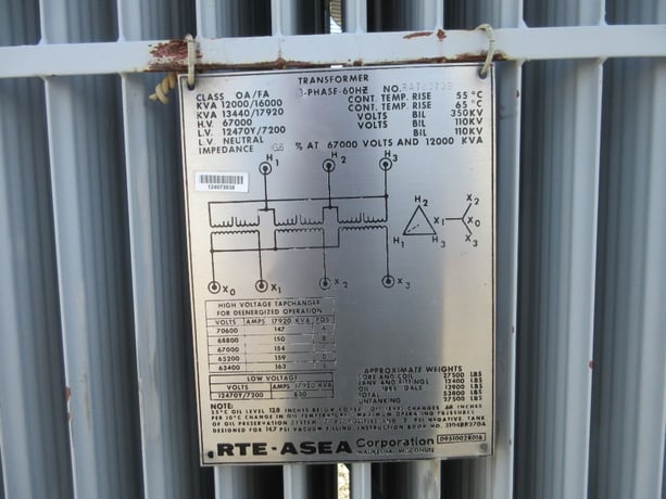 12000/16000 KVA 67000 Delta Primary, 12470Y/7200 Secondary, RTE - Image 1