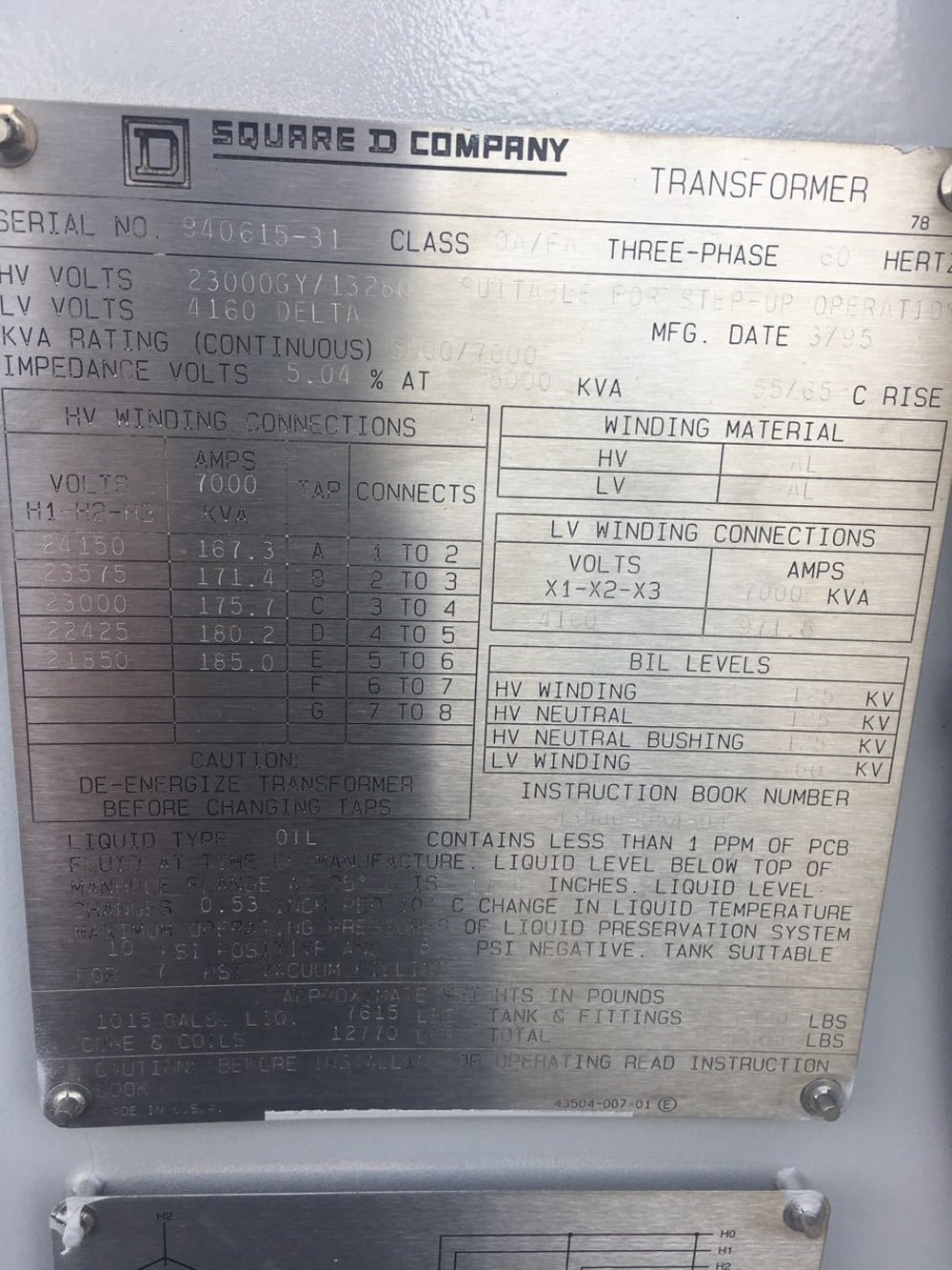 5000/7000 KVA 23000GRDY/13280 Primary, 4160 Delta Secondary, Square D - Image 1