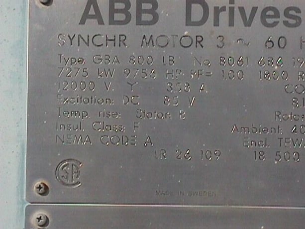 9756 HP 1800 RPM ABB, Type GBA800, TEWAC, 12000 Volts - Image 2