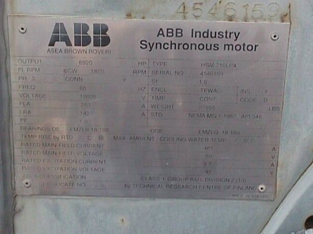 6920 HP 1800 RPM ABB, Type HSM710LP4, TEWAC, 12000 Volts - Image 1