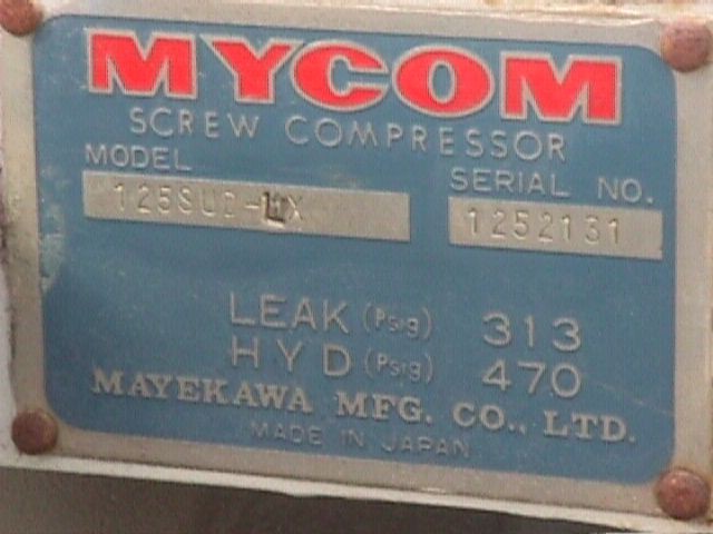 313 psig, Mycom #125SU-LX 313, 470 psig hydraulic, serial #1252131 - Image 2