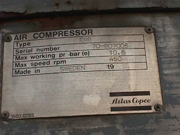 Atlas Copco #ER9, 450 RPM, serial #70-907005, 10.5 bar - Image 2