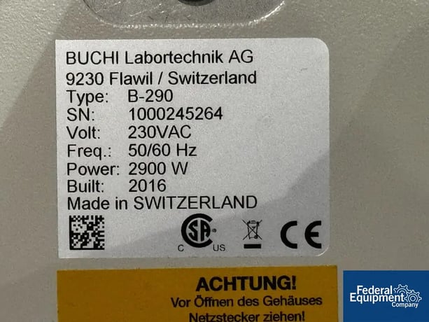 Buchi #B-290, Spray Dryer, glass chamber, cyclone and dust filter, stainles steel atomizer, dust collector - Image 2
