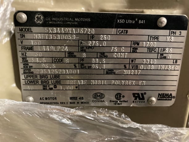 250 HP 1790 RPM General Electric XSD Ultra 841, Frame L449LP24, VSS, vertical solid shaft, 460 Volts - Image 3