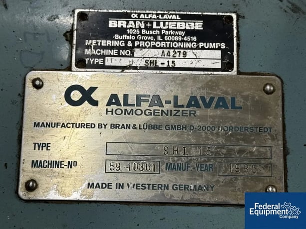 Alfa-Laval #SHL-15, Homogenizer, Stainless Steel product contact surfaces, S/N 59-10361,1985 - Image 2