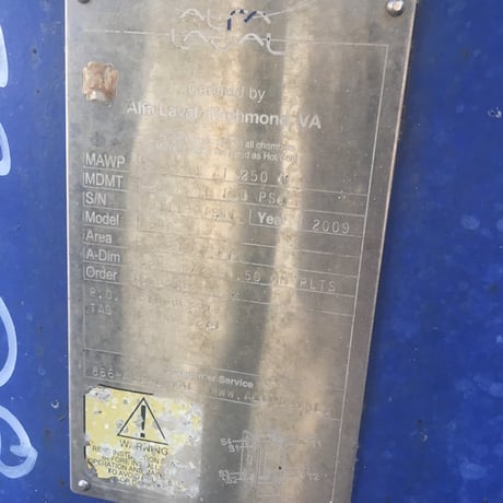 35 sq.ft., Alfa-Laval, 16FG, 150 psi @ 250°F, Carbon Steel frame, 316 Stainless Steel plates - Image 3