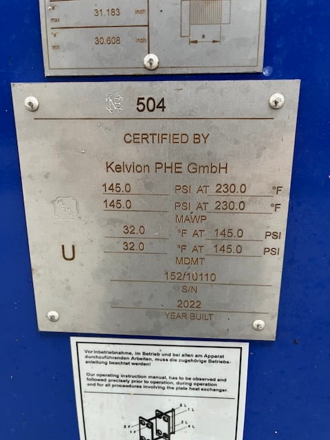 596 sq.ft., Kelvion, NF150LBA150, plate heat exchanger, 316L Stainless Steel plates, 145 psig @ 230°F - Image 2