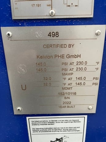 411 sq.ft., Kelvion, NF150LBA150, plate heat exchanger, 316L Stainless Steel plates, 145 psig @ 230°F, 2021 - Image 4