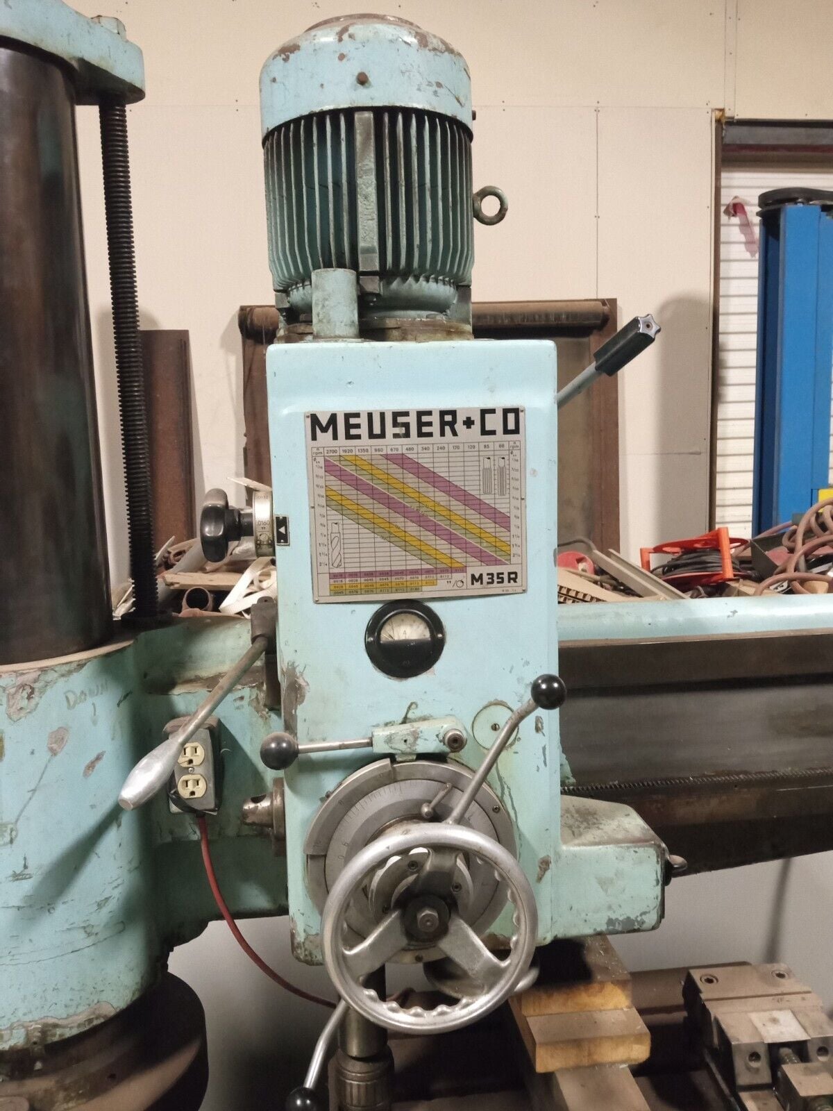4' -9" Meuser #M35R, Radial Drill, 48" max distance Spindle to Column, 9" Spindle Travel, 1.5"/2" Drilling - Image 2