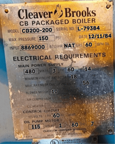 200 HP Cleaver-Brooks #CB-200-200, Steam Boiler, 150 psi, 460 Volts, 1984 - Image 3