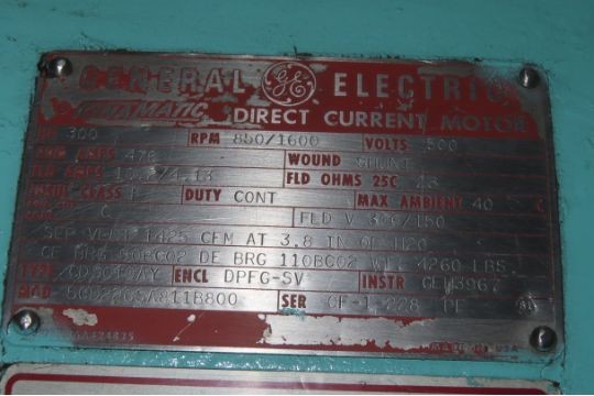 300 HP 850/1600 RPM General Electric, Frame 5010AY, DPFG-BV, 500 VA - Image 2