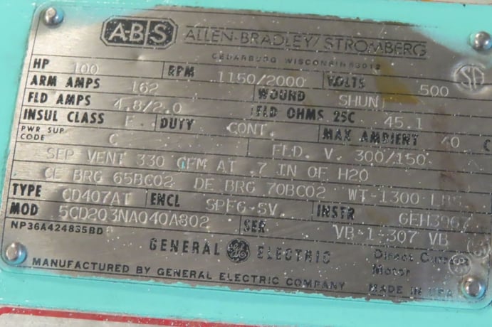 100 HP 1150/2000 RPM General Electric, DPFG-BV, 500 VA - Image 5
