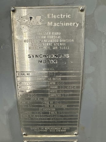 700 HP 600 RPM Electric Machinery, Frame 12L4414, 2300 Volts, rebuilt - Image 2