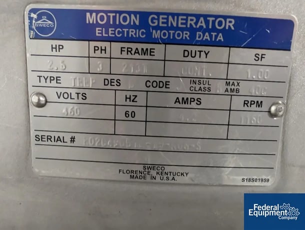 48" Sweco #MX48, Screen Base, 2.5 HP, S/N 957986-A091/10 - Image 4