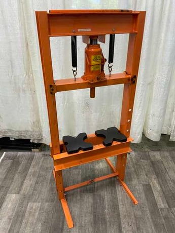 20 Ton, Custom H-frame press, 5" stroke, 8" x21" bed area, hand pump, like new - Image 1