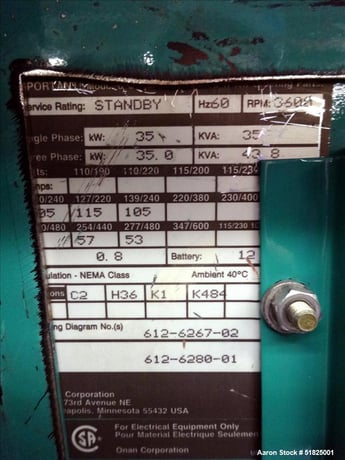 35 KW Onan #35SJB, standby natural gas generator set, 403 hours, 277/480 Volts - Image 9
