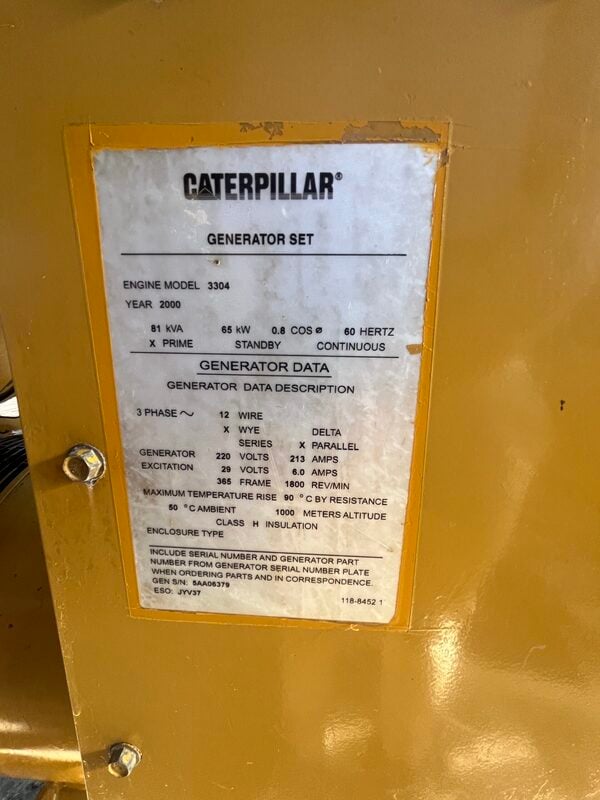 65 KW Caterpillar #3304DIT, diesel generator set, 277/480 Volts, 3-phase, 2000 - Image 8