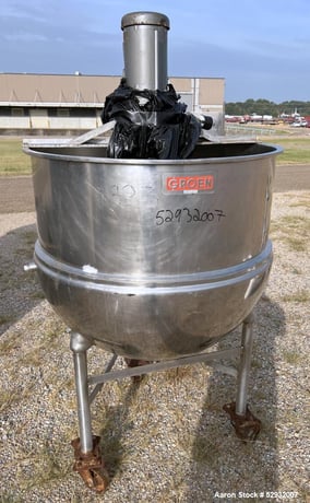 125 gallon Groen #N-125-SP, Homogenizing Kettle, Stainless Steel, 38" diameter x 34" deep, 19" discharge - Image 1