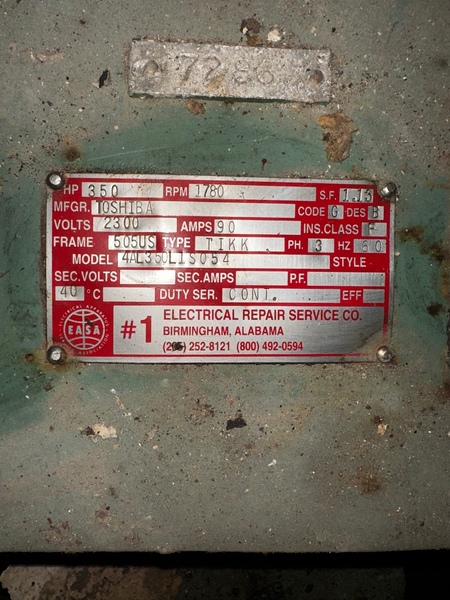 350 HP 1780 RPM Toshiba, Frame 505US, ODP, 2300 Volts - Image 1