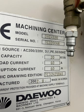 Daewoo Doosan #DVC-320, vertical machining center w/pallet changer, Fanuc 21iM, 20.4" X, 12.6" Y, 13.7" Z - Image 3